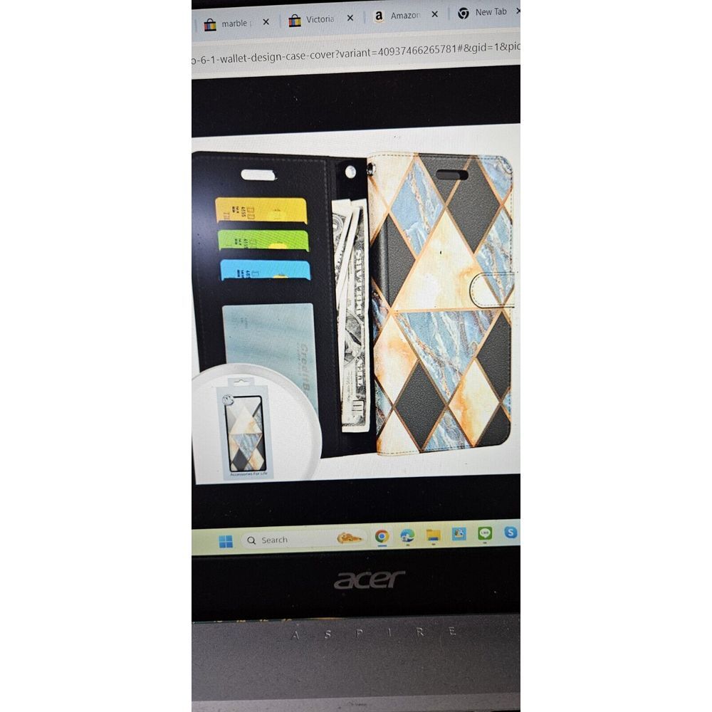For IPHONE 13 6.1" black marble wallet flip case card slot phone case